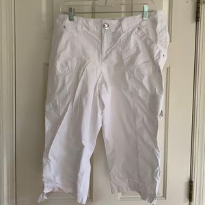 Inc capri side gather white pants